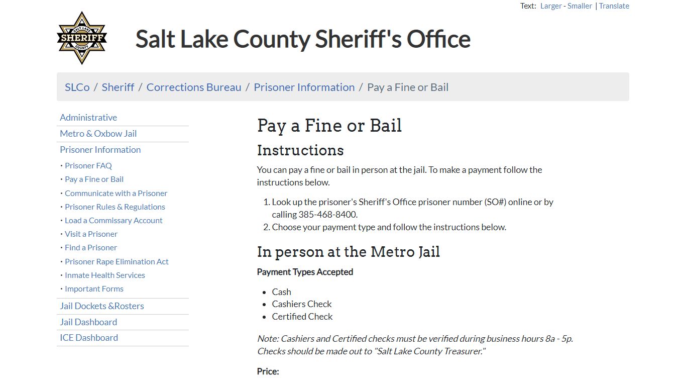 Pay a Fine or Bail - Sheriff | SLCo - Salt Lake County, Utah